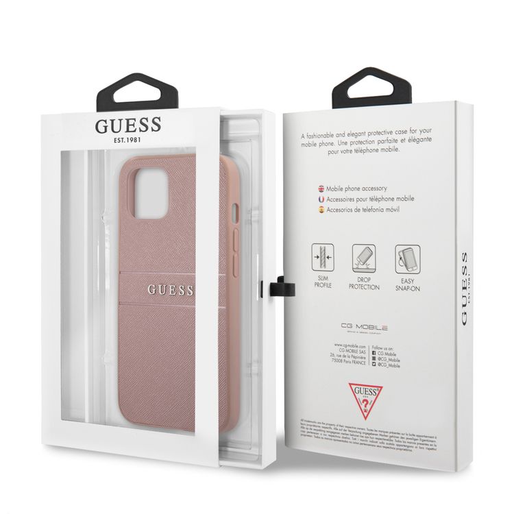 CG MOBILE Guess PU Leather Case Saffiano with Metal Logo Hot Stamp Stripes Compatible for iPhone 13 (6.1") Anti-Scratch, Easy Access to All Ports