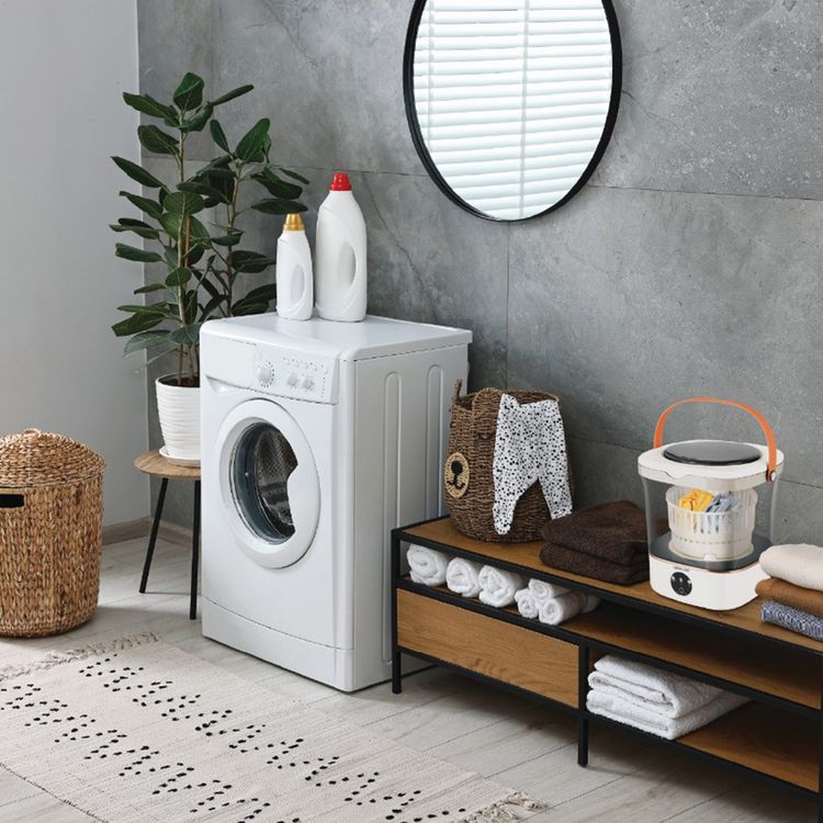 Green Lion Portable 12L Washing Machine, 3 Cleaning Cycles, Detachable Basket, Anti-Slip Base, Hand-Wash Simulation, UV Sterilization, Spin-Dry Function, Blue Light Bactericidal Cleaning - White