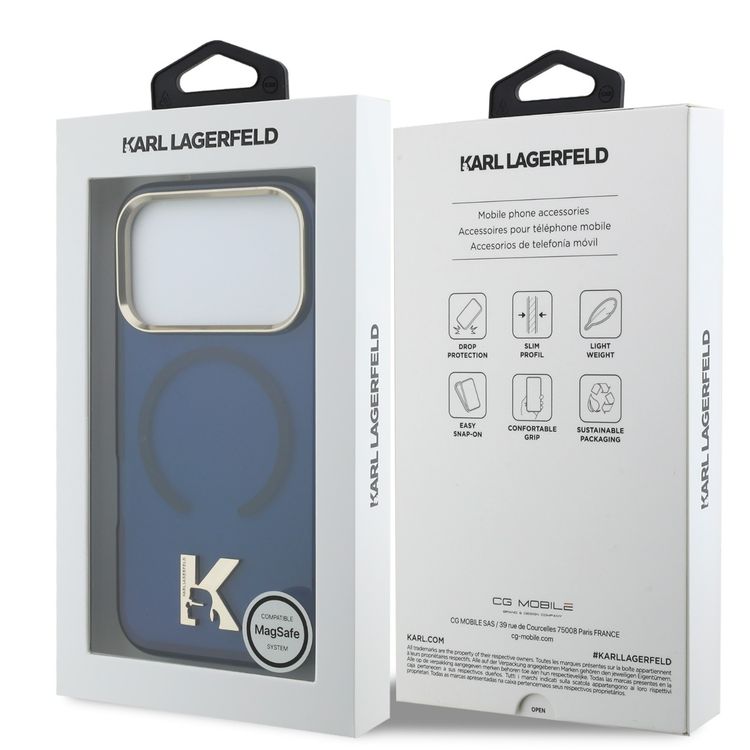Karl Lagerfeld MagSafe IML Hard Case with Karl Head Logo for iPhone 17 Pro Max, Comfortable Grip, Drop Protection, Slim Profile, Easy Snap-On, Durable Material - Blue