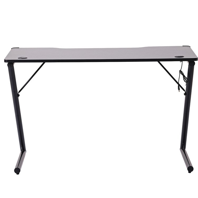 Porodo Gaming Table with Gaming Mousepad, RGB LED Light, Metal Frame, Easy to Clean, Patented Design, MDF & Melamine Material - Black