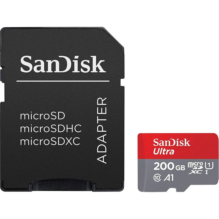 SanDisk 200GB Ultra microSDXC UHS-I Memory Card with Adapter - 100MB/s, C10, U1, Full HD, A1, Micro SD Card - SDSQUAR-200G-GN6MA