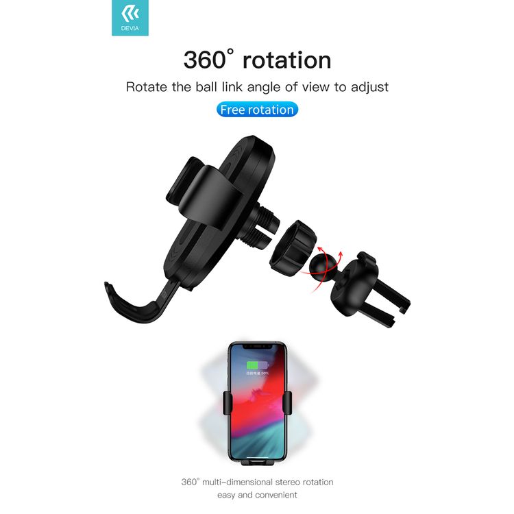 Devia Gravity Sensor Car Air Vent Wireless Charger Phone Holder (10W) - BK