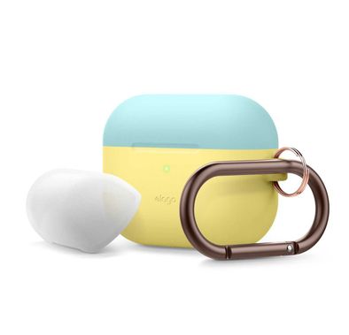 جراب Elago Duo معلق لسماعات Apple Airpods Pro - أزرق مرجاني علوي / أزرق ليلي ، أصفر كريمي سفلي