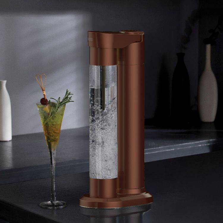 LePresso Fizznest Sparkling Water Machine with Slow-Fast Releasing System, 800mL Sparkling Water Capacity, Compatible with CO2 Capsule Chargers, Dual-Bottle, Stainless Steel 304 Material, Explosion-Proof Pet, BPA-Free Design - Brown