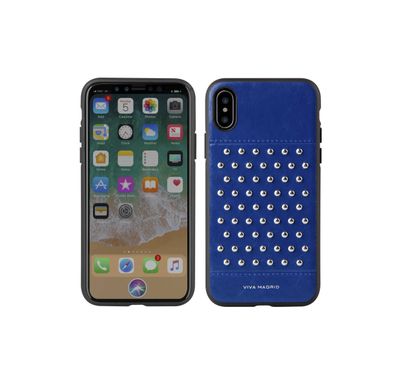 Viva Madrid Tacho Back Case with Integrated Nano SIM Card & Ejector Pin Slot Compatible for iPhone X - Drop Protection Cover Embedded with Sparkling Studs - Anti-Scratch - Blue