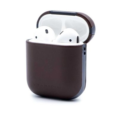 Viva Madrid Airex Vellum Genuine Leather Case Compatible for AirPods 1/2 - Easy Access to Charging Port - Scratch Resistant - Shock & Drop Protection Slim Cover - Dark Brown