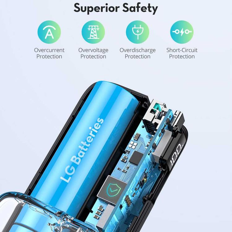 RAVPower 2-Port PD Pioneer Power Bank 15000mAh 30W w/ LED Power Percentage Display - Compact Size Design - Fast Charging Portable Charger Powerbank w/ Multiple Protection - Black