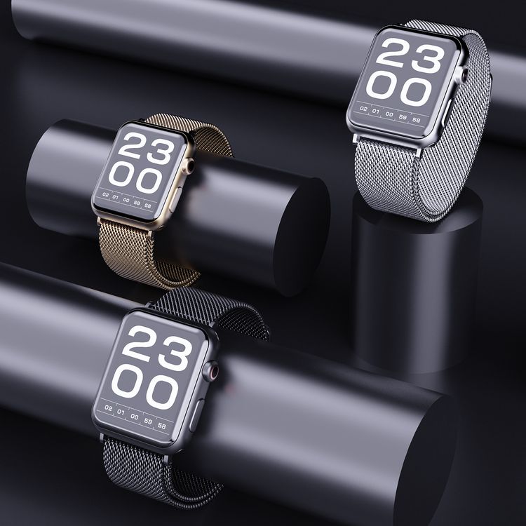 Porodo iGuard Stainless Steel Mesh Watch Strap for Apple Watch 44/45mm, Breathable & Comfortable Design, Fully Magnetic Milanese Loop, Compatible with SE, Series 7, 6, 5 & 4, Adjustable Strap - Silver