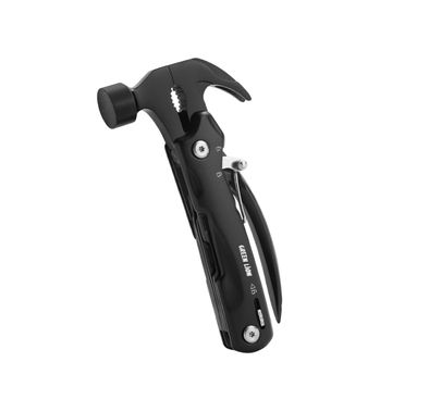 Green Lion 12-in-1 Multitool Hammer with Stainless Steel Material, Needle-Nose Pliers, Standard Pliers, Wire Cutter, Nail Puller, Saw, Bottle Opener, Knife Blade, Philips Screwdriver, Fish Scaler, Slotted Screwdriver & Nail File - Black