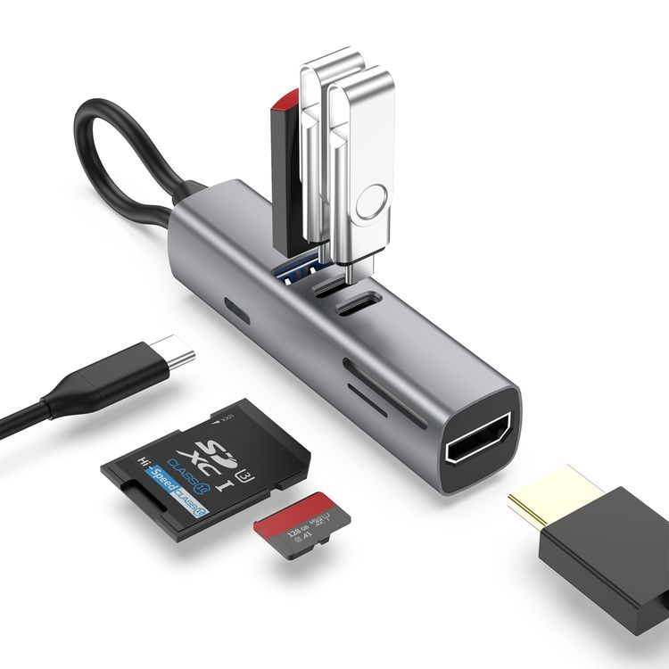 Porodo 7-in-1 Multi-Port USB Hub, 100W Power Delivery, Compatible with Windows, macOS, ChromeOS, Nintendo Switch, Fast Data Transfer, Aluminum Alloy Material, Plug & Play Operation - Black