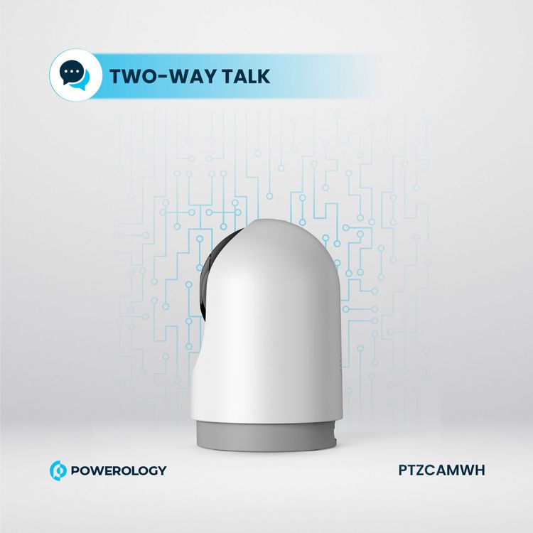 Powerology Indoor PTZ Smart Camera with Human Detection & Motion Sensor, 100° Field of Vision, 3MP Resolution, Pan & Tilt Control, Two-Way Audio - White