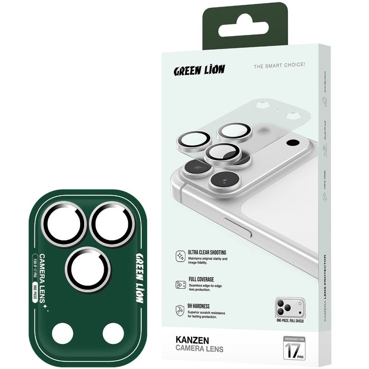 Green Lion Kanzen Camera Lens for iPhone 17 Pro, 9H Hardness, Easy to Apply, Anti Fingerprint, Bubble Free, Full Coverage, Ultra Clear Shooting, Impact Resistant, Ultra-Thin Base - Silver