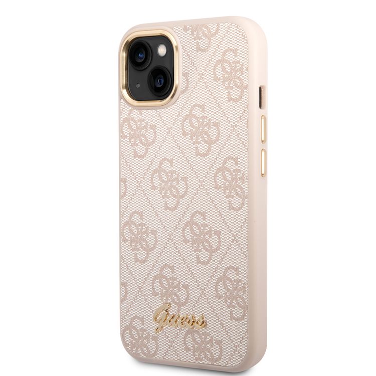 Guess PC/TPU 4G PU Case with Metal Camera Outline & Buttons iPhone 14 Plus Compatibility - Pink