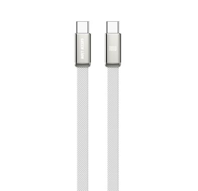 كابل Green Lion فائق النحافة USB-C إلى USB-C مع عمر افتراضي يصل إلى 10000 انحناء، متوافق مع أجهزة اللابتوب، بطول كابل 1 متر، موصل بغلاف من سبائك الزنك، كابل مجدول مسطح، للشحن والمزامنة، سرعة نقل بيانات تصل إلى 480Mbps، تيار كابل 100W 20V/5A، بشريحة ذكية E-Marker - فضي
