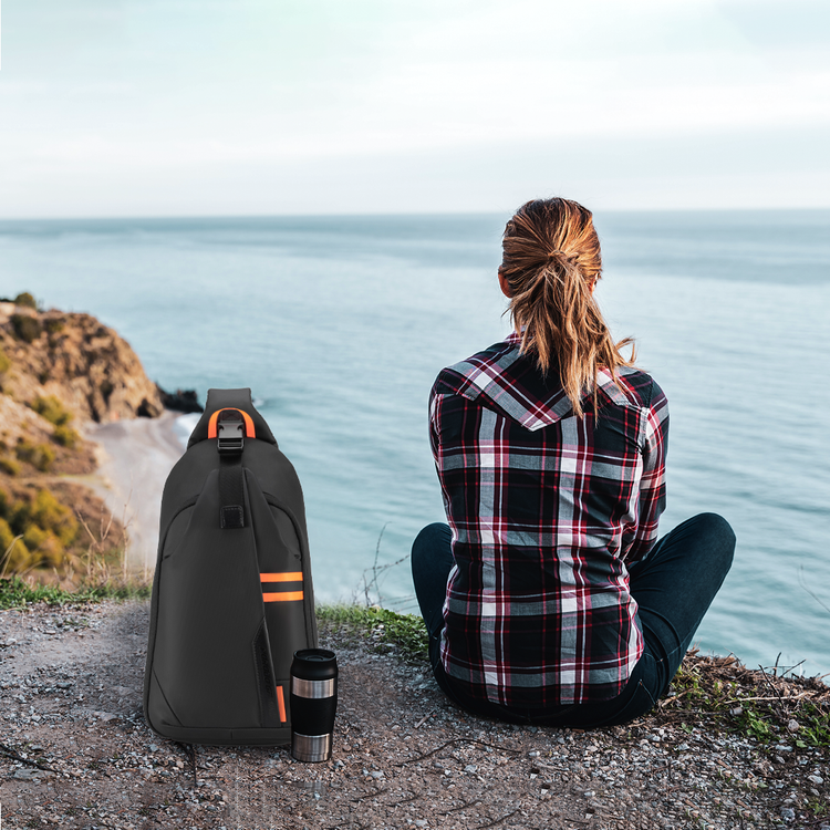 Porodo Gaming Sling Bag with 20W USB-C Charging Outlet, 2 Compartments, Polyester, Waterproof - Black