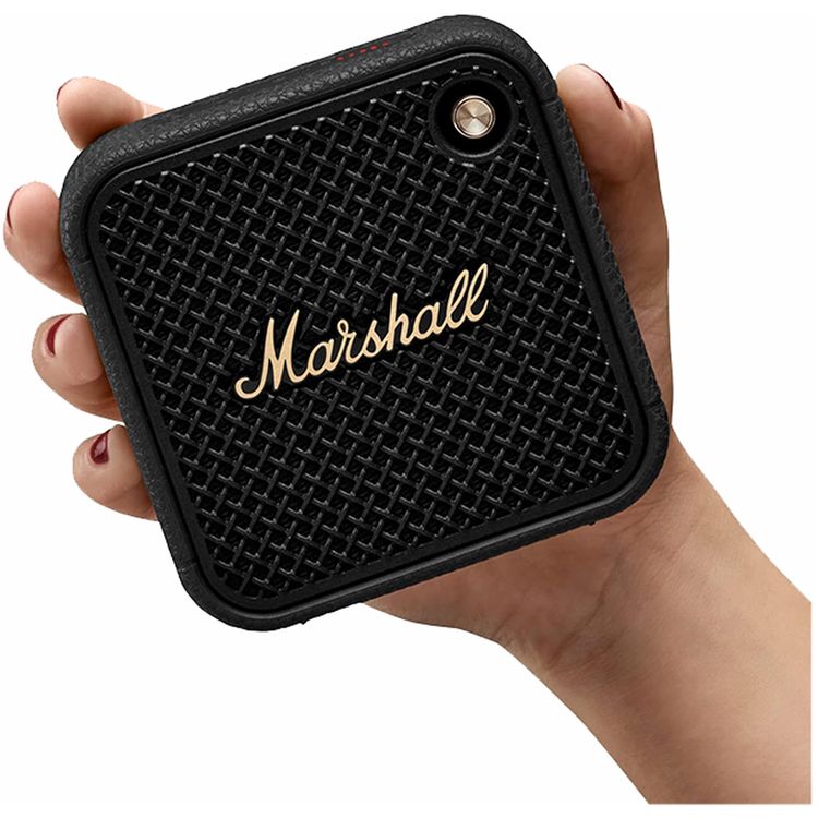 Marshall Willen II Compact Portable Wireless Speaker with Bluetooth Version 5.3, Water Resistant, Fast Charging, 17 Hours Play Time, 2.5 Hours Charging Time, Type-C Charging Port, Built-in Microphone, Lightweight Design - Black / Brass