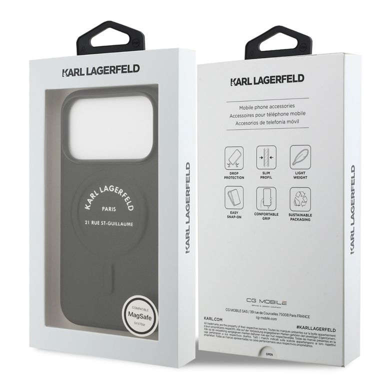 Karl Lagerfeld MagSafe PU Case with Karl RSG Logo Buttons for iPhone 17 Pro Max, Slim Profile, Easy Snap-On, Sustainable Packaging, Comfortable Grip, Drop Protection, Lightweight Design - Black