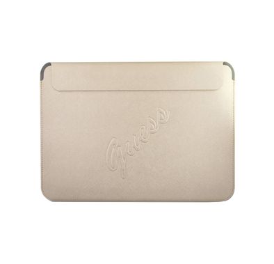 حافظة كمبيوتر Guess PU Saffiano Script مقاس 13 بوصة مصنوعة من جلد صناعي عالي الجودة، مقاومة للماء، مزودة بقفل مغناطيسي - ذهبي