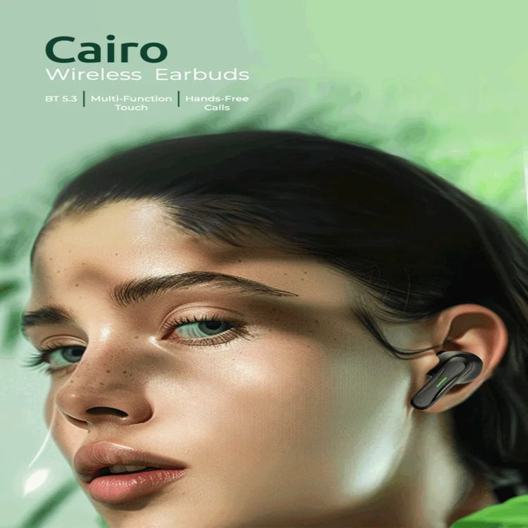 سماعات أذن لاسلكية من Green Lion Cairo بتقنية ENC وTWS، مكالمات بدون استخدام اليدين، شاشة لمس متعددة الوظائف، وقت تشغيل يصل إلى 4 ساعات، منفذ شحن من النوع C - أسود
