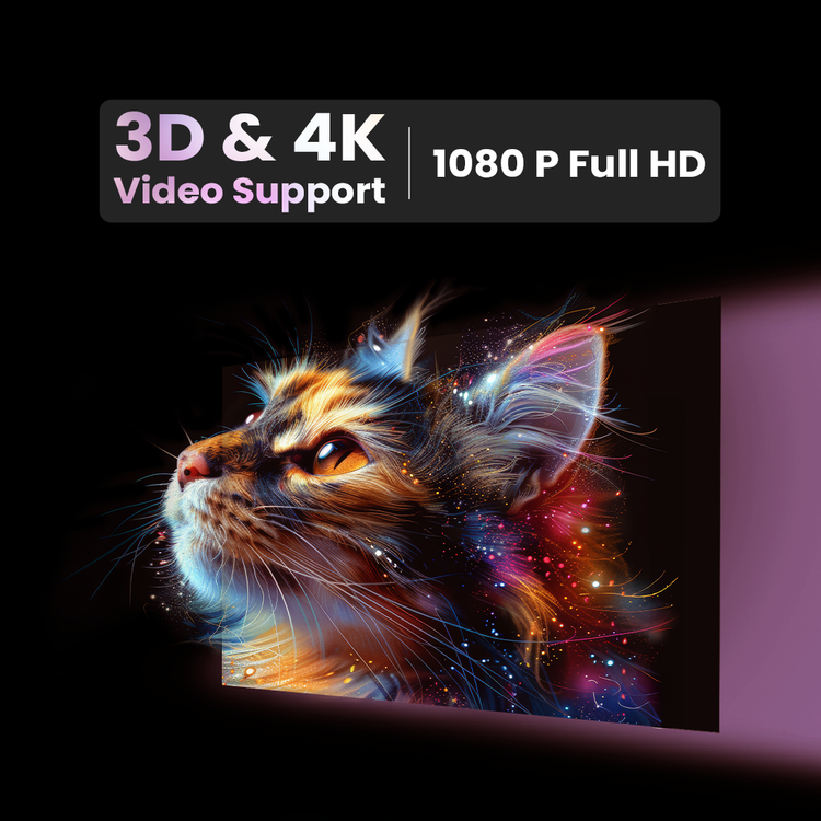 Powerology 4K Ultra Short Throw DLP Projector, 350 Ansi Lumen Brightness, 2GB RAM, 16GB Storage, Bluetooth V5.0, 30-200" Contrast, 500:1 Projection Area - Black 