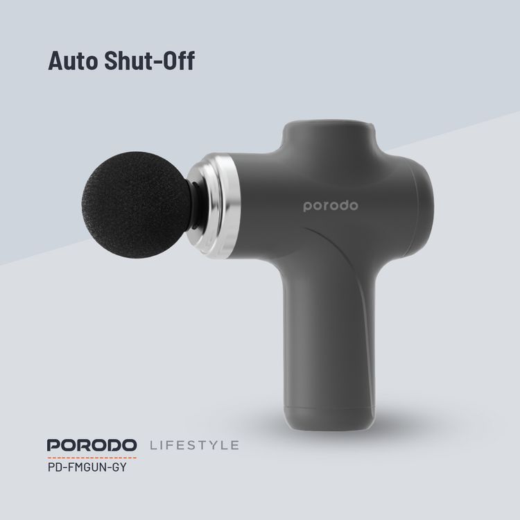 Porodo Lifestyle Precision Handheld Massager with 4 Interchangeable Heads, Up to 120 Minutes Working Time, 2 Hours Charging Time, Type-C Charging Port, 1500 mAh Battery Capacity, 15 W Rated Power, 6 Intensity Levels - Gray