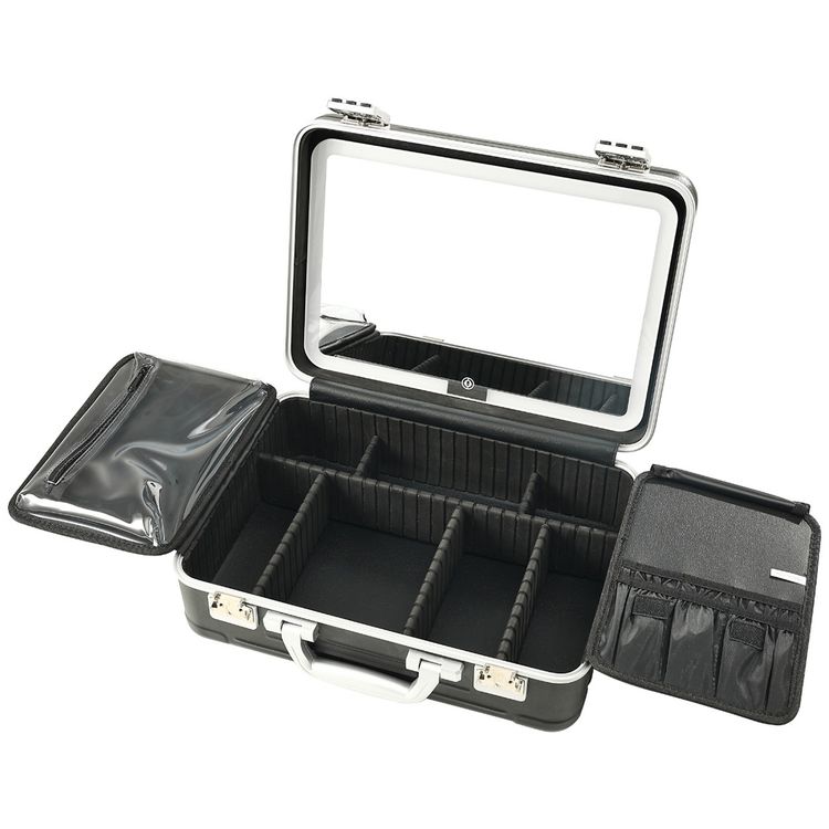 Porodo Travel Makeup Case with Detachable LED Mirror, 3000mA Battery, 144 LED Beads, 2800-6500K Color Temperature, 3 Light Modes, USB-C Charging Interface, Multiple Compartments - Black