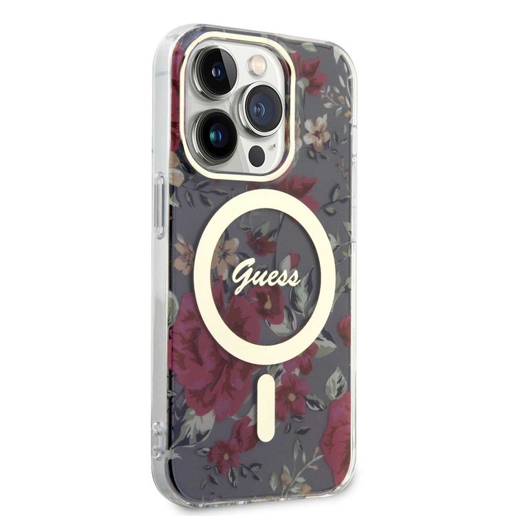 Guess Magsafe IML Case with Flower Pattern - Kaki - iPhone 15 Pro Max