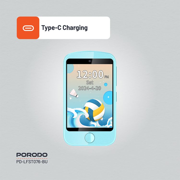 Porodo Kids 4G Smart Phone, 700mAh Battery Capacity, 24 Hours Normal Usage, 48 Hours Standby Time, SOS Calling, 2.8" Screen Size - Blue