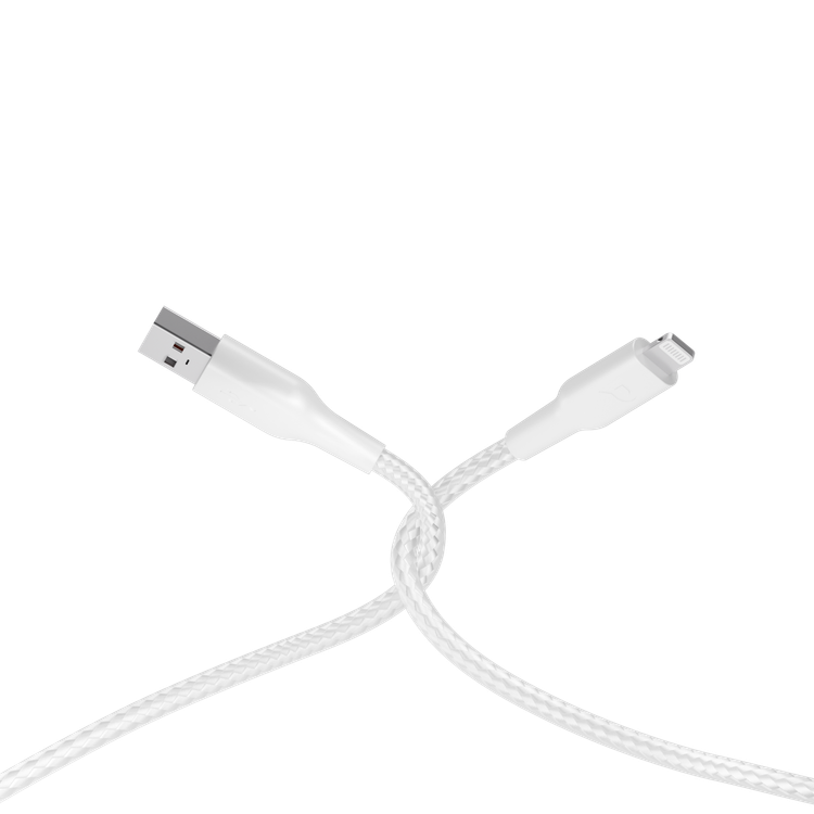 كابل باورولوجي مضفر USB-A إلى Lightning - أبيض