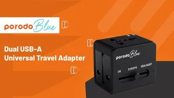 Porodo Blue Dual USB-A Universal Travel Adapter in UAE | Wide Compatibility - Black | (PB-10WUTA-BK)