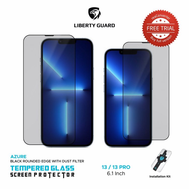 واقي شاشة Liberty Guard Azure Full Cover Black بحافة مدورة لهاتف iPhone 13 Pro، مضاد للصدمات والتأثير - أسود