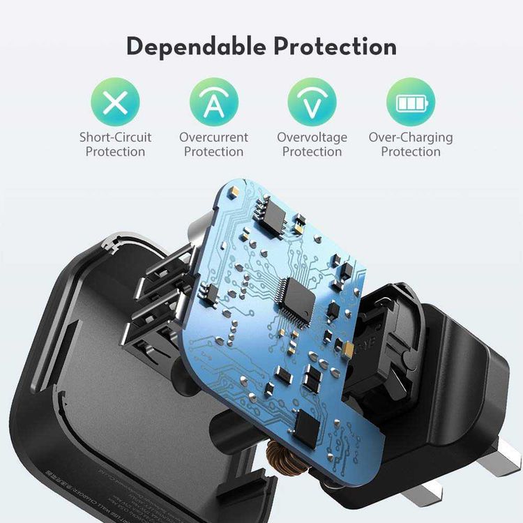 RAVPower 2-Port USB Prime Wall Charger 17W - Travel-friendly - Dual Fast Charging with iSmart USB Port - Ultra-Lightweight Portable Power Adapter with Multiple Protection - Black