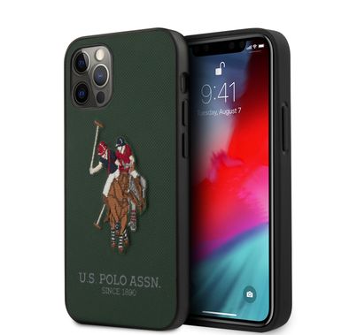 CG MOBILE U.S.Polo Assn. PU Hard Case Polo Embroidery, Dirt Proof, Shock Resistant, for iPhone 12 Pro Max (6.7") Officially Licensed - Green