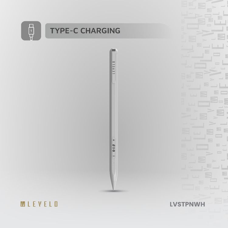 Levelo SkyWrite Versa Stylus Pen for iPad, 130mAh Battery Capacity, Aluminum Alloy & Polyoxymethylene Material, USB-C Charging Interface, <1 Hour Charging Time, 10 Hours Working Time, 6 Months Standby Mode, 2 Extra Tips, Strong Magnetic Field - White