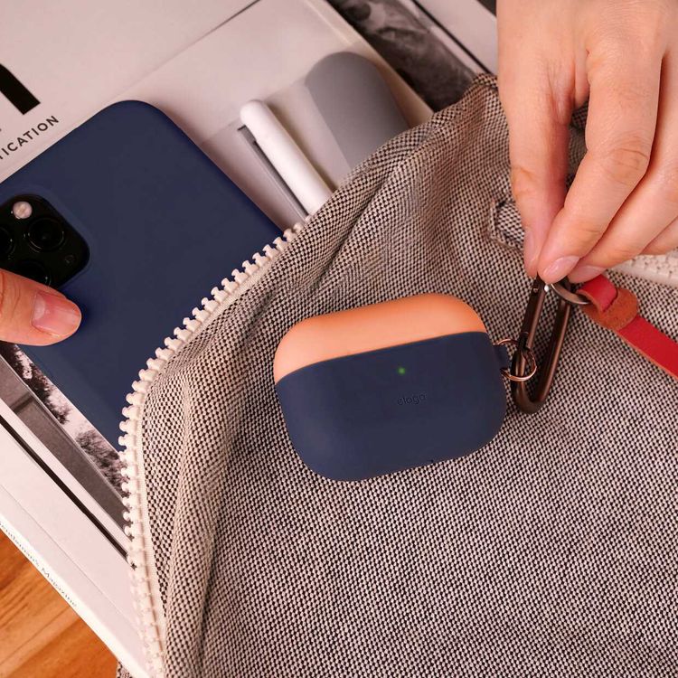 Elago Duo Hang Case for Apple Airpods Pro - Top-Peach / Medium Gray, Bottom-Jean Indigo