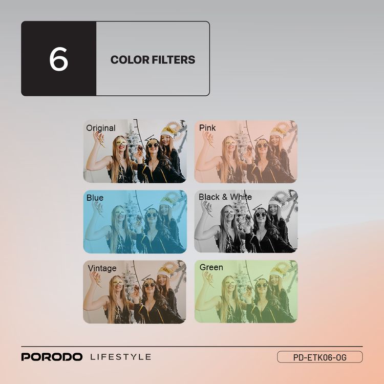 Porodo Mini Digital Camera with 0.96" HD Screen, 6 Color Filters, 2MP Photo Resolution, 1080 Pixels Video Resolution, 75-80 Minutes Operating Time, 200mAh Battery Capacity, Type-C Charging Port, Instant Webcam Function - Orange