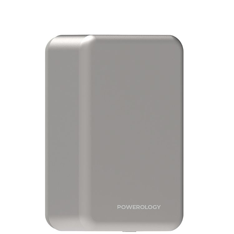 Powerology 30000mAh MagSafe Aluminum Power Bank with 20W Power Delivery, 15W Wireless Output, Li-Polymer Battery, Simultaneous Charging, Compact Design - Titanium