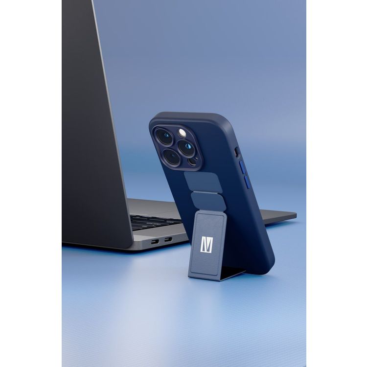 Levelo Morphix Silicone Case with Leather Grip for iPhone 14 Pro - Navy Blue