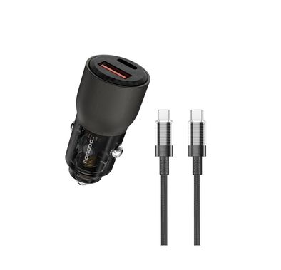 Porodo 95W Car Charger Transparent  with 90cm USB-C Cable, Simultaneous Fast Charging, Universal Compatibility - Gray