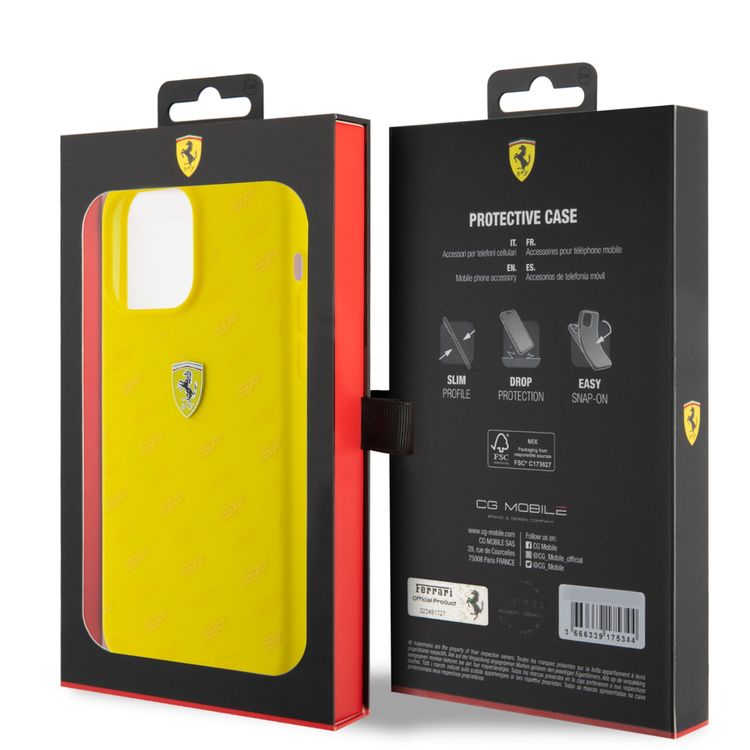 Ferrari iPhone 15 Pro Max For Silicone Case with All Over SF Pattern - Yellow