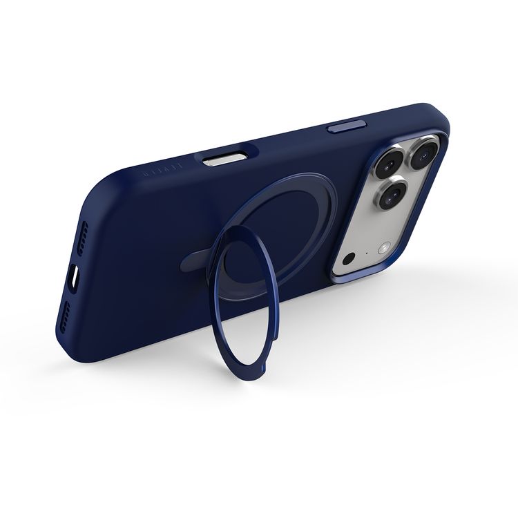 Levelo Iris Pro MagSafe Liquid Silicone Case with Built-in 360° Kickstand for iPhone 17 Pro, Metal Accents, Shock-Resistant Bumper, Aluminum Alloy Frame for Camera & Buttons, Drop-Tested, Strong Magnets, Premium Silicone Grip - Dark Blue