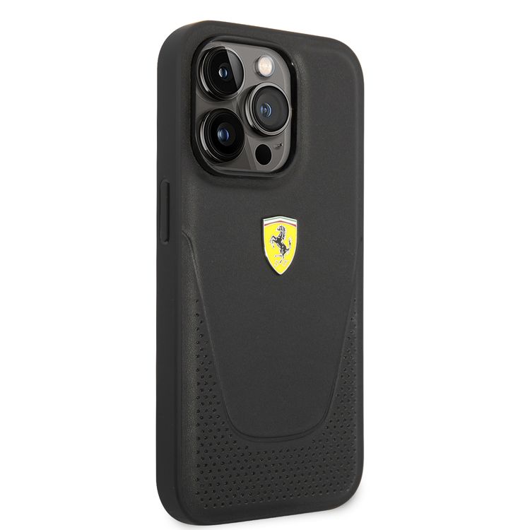 Ferrari Genuine Leather Case Vici Perforated iPhone 14 Pro Max - Black