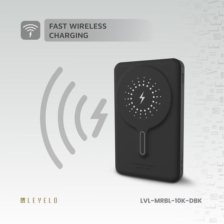 Levelo Marabella MagSafe Leather 10000mAh Power Bank with OLED Battery Status Display, N52 Magnets, 15W Wireless Charging, 20W Power Delivery, Overcurrent Protection - Dusk Black