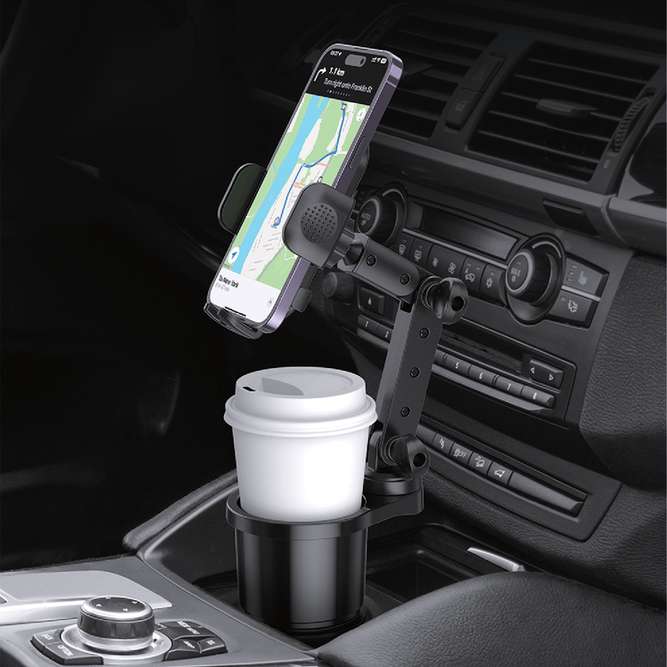 Green Lion 2-in-1 Flexgrip Car Cup Holder & Phone Mount, Expandable Phone Holder with Support Blocks, 64-92mm Phone Size Compatibility, Adjustable Base & Arms with 360° Rotation, Anti-Slip Rubber Pads, Anti-Shake & Universal Fit - Black