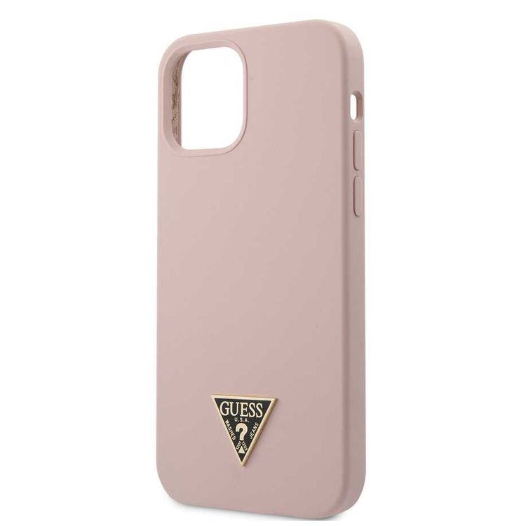 Guess Liquid Silicone Case w/ Metal Logo for iPhone 12 / 12 Pro (6.1") - Pink