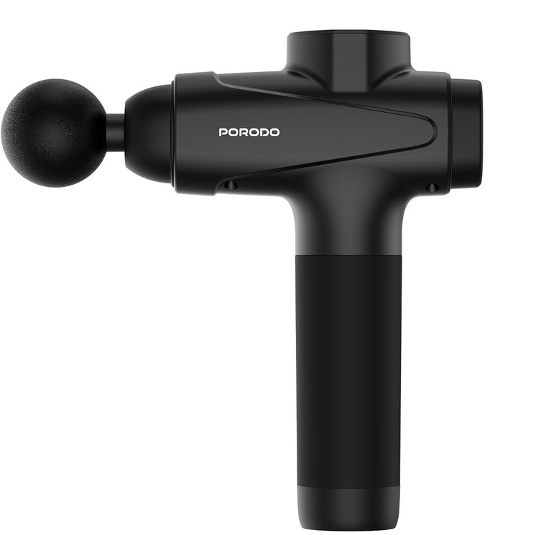 Porodo Multi-Head Relief Deep Massage Gun with Adjustable Massage Intensity, Type-C Fast Charging, Deep Tissue Relief, 30 Speed Levels, LCD Touch Display, 6 Interchangeable Heads, 1500mAh Battery Capacity, 3 Hours  Working Time  - Black