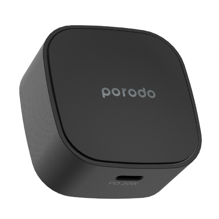 Porodo USB-C Adapter, Super-Compact Fast Wall Charger Power Delivery 20W UK with Built-in Protective Mechanism, Compatible for iPhone 12 Pro Max, 12 Pro/12, 12 Mini, 11 Pro Max