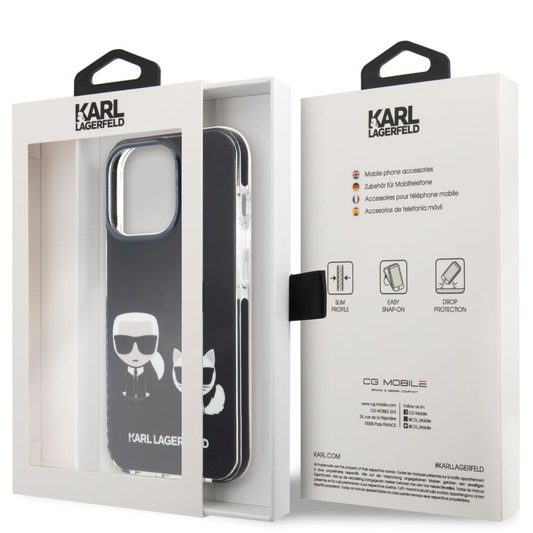 Karl Lagerfeld Shockproof TPE Karl & Choupette Case with Black Outline compatible with iPhone 13 Pro Max - Black