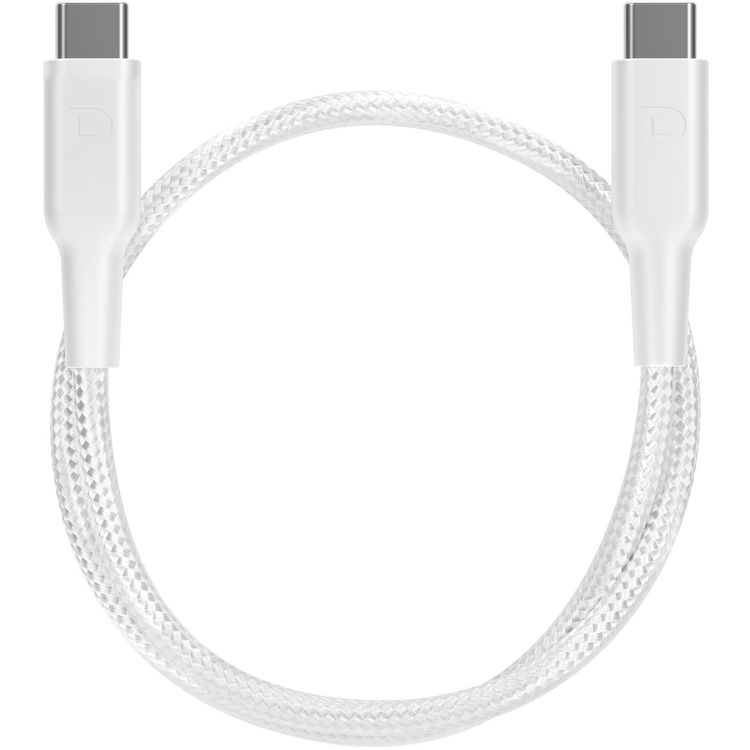 Powerology Braided USB-C to USB-C Data & Fast Charge 30cm/0.98ft Cable, PD 60W, More Than 30000 Bends Life Span- White