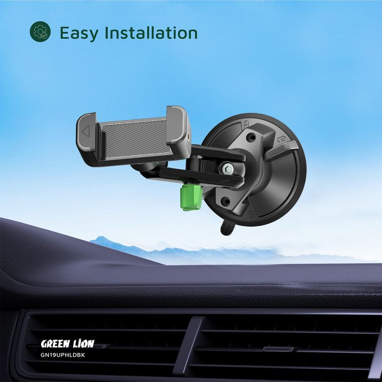 Green Lion GX-19 Universal Phone Holder, Adjustable holder size from 5 to 14 cm, Up to 4kg Clamping Force, Washable Suction Cup, Easy Installation, Sticky Gel Pad, 360° Rotation - Black